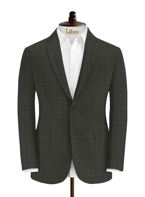 Luigi Bernardo Men's Terry Rayon Checks 3.75 Meter Unstitched Suiting Fabric (Dark Green)