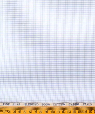 Cadini Men's Giza Cotton Checks 2.25 Meter Unstitched Shirting Fabric (White & Blue)