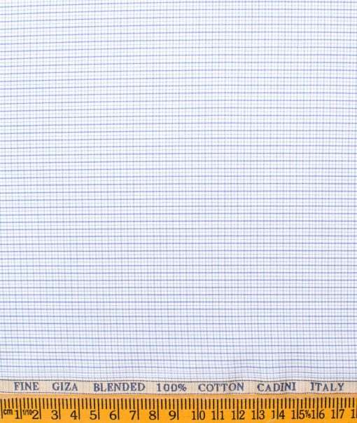 Cadini Men's Giza Cotton Checks 2.25 Meter Unstitched Shirting Fabric (White & Blue)