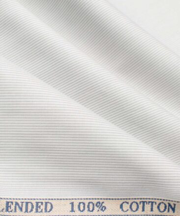 Cadini Men's Giza Cotton Striped 2.25 Meter Unstitched Shirting Fabric (White & Grey)