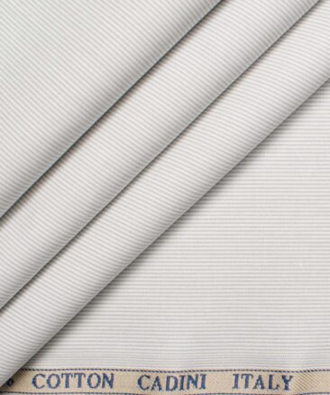 Cadini Men's Giza Cotton Striped 2.25 Meter Unstitched Shirting Fabric (White & Grey)