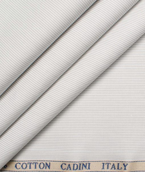 Cadini Men's Giza Cotton Striped 2.25 Meter Unstitched Shirting Fabric (White & Grey)