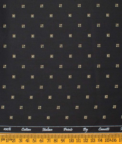 Canetti by Cadini Men's Premium Cotton Printed  Unstitched Shirting Fabric (Black & Beige)