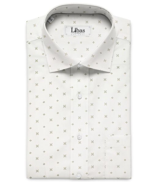 Cotton Universe Men's Premium Cotton Printed  Unstitched Shirting Fabric (Off-White & Green)