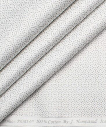 J.Hampstead Men's Premium Cotton Printed  Unstitched Shirting Fabric (White & Grey)