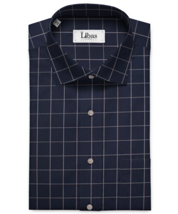 Luthai Men's Supima Cotton Checks  Unstitched Shirting Fabric (Dark Navy Blue)