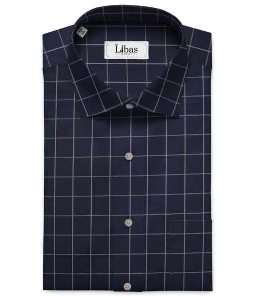 Luthai Men's Supima Cotton Checks  Unstitched Shirting Fabric (Dark Navy Blue)