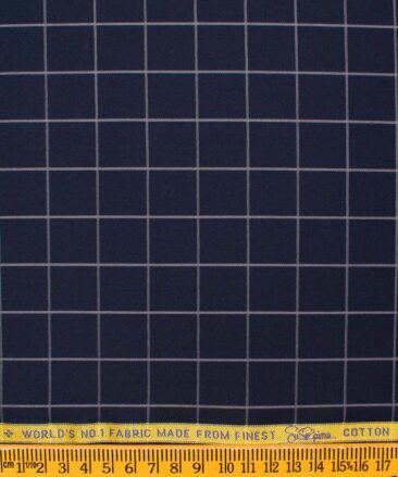 Luthai Men's Supima Cotton Checks  Unstitched Shirting Fabric (Dark Navy Blue)