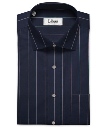 Luthai Men's Supima Cotton Striped  Unstitched Shirting Fabric (Dark Navy Blue)