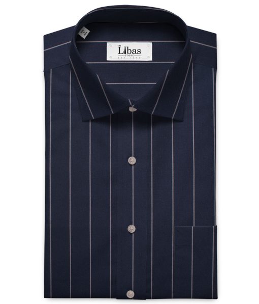 Luthai Men's Supima Cotton Striped  Unstitched Shirting Fabric (Dark Navy Blue)