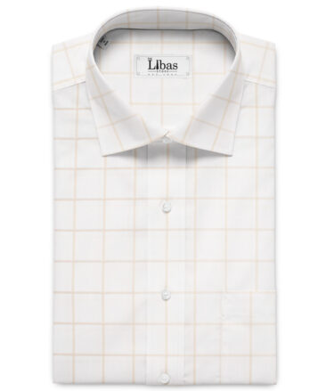 Luthai Men's Supima Cotton Checks  Unstitched Shirting Fabric (White & Beige)