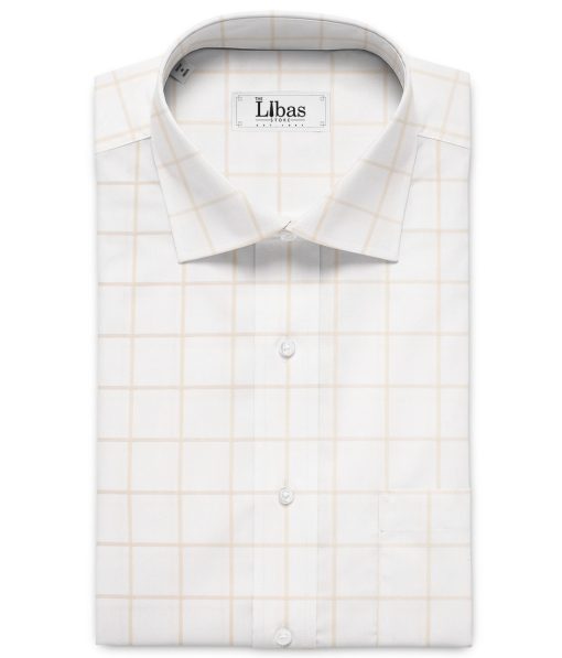 Luthai Men's Supima Cotton Checks  Unstitched Shirting Fabric (White & Beige)