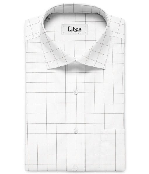 Luthai Men's Supima Cotton Checks  Unstitched Shirting Fabric (White & Black)