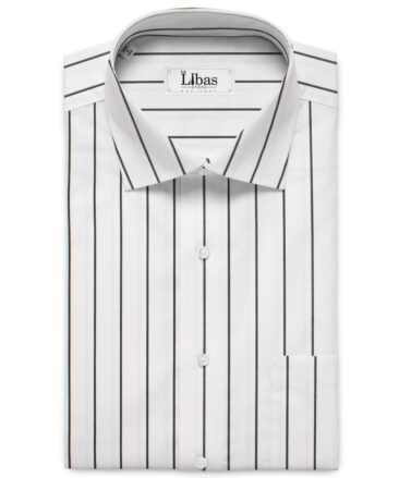 Luthai Men's Supima Cotton Striped  Unstitched Shirting Fabric (White & Black)