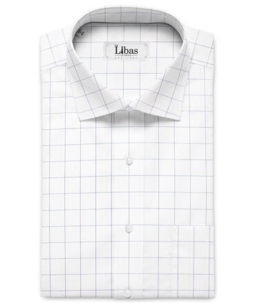 Luthai Men's Supima Cotton Checks  Unstitched Shirting Fabric (White & Blue)