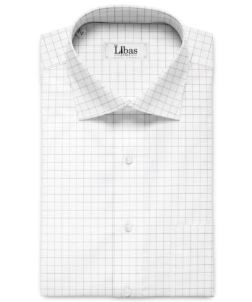 Luthai Men's Supima Cotton Checks  Unstitched Shirting Fabric (White & Grey)