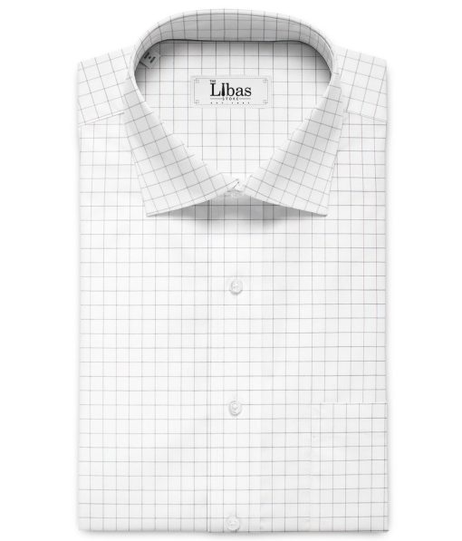 Luthai Men's Supima Cotton Checks  Unstitched Shirting Fabric (White & Grey)