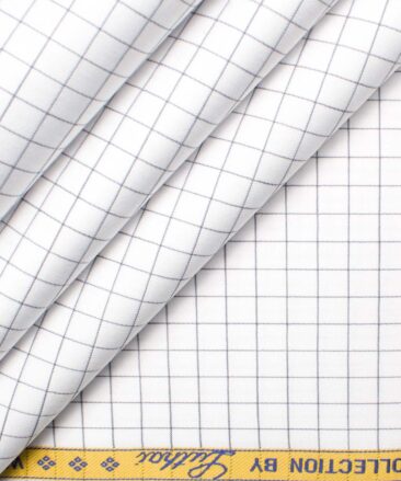 Luthai Men's Supima Cotton Checks  Unstitched Shirting Fabric (White & Grey)