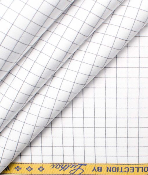 Luthai Men's Supima Cotton Checks  Unstitched Shirting Fabric (White & Grey)