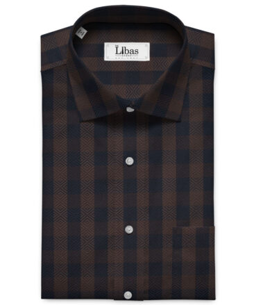 Luthai Men's Supima Cotton 2/100 Checks  Unstitched Shirting Fabric (Brown & Blue)