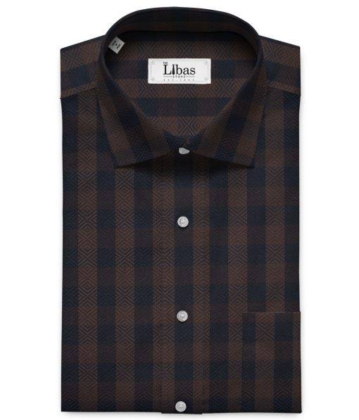 Luthai Men's Supima Cotton 2/100 Checks  Unstitched Shirting Fabric (Brown & Blue)