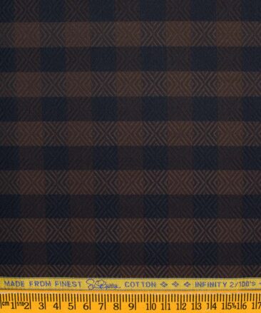 Luthai Men's Supima Cotton 2/100 Checks  Unstitched Shirting Fabric (Brown & Blue)