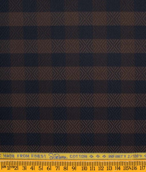 Luthai Men's Supima Cotton 2/100 Checks  Unstitched Shirting Fabric (Brown & Blue)