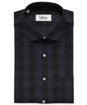 Luthai Men's Supima Cotton Checks  Unstitched Shirting Fabric (Dark Blue & Black)