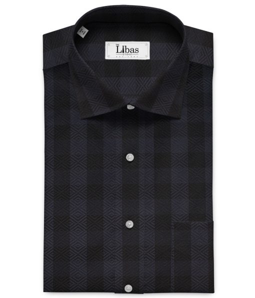 Luthai Men's Supima Cotton Checks  Unstitched Shirting Fabric (Dark Blue & Black)