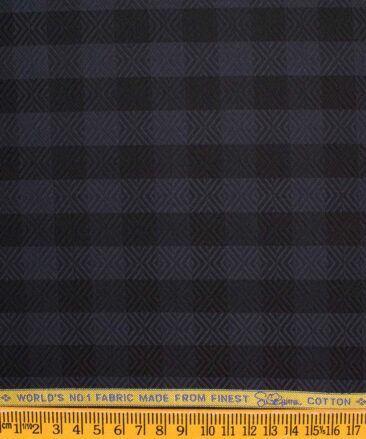 Luthai Men's Supima Cotton Checks  Unstitched Shirting Fabric (Dark Blue & Black)