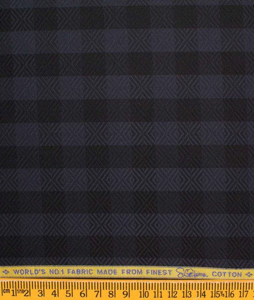 Luthai Men's Supima Cotton Checks  Unstitched Shirting Fabric (Dark Blue & Black)