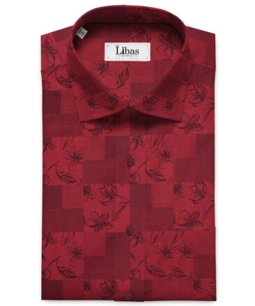 Luthai Men's Supima Cotton Self Design  Unstitched Shirting Fabric (Red)