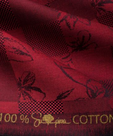 Luthai Men's Supima Cotton Self Design  Unstitched Shirting Fabric (Red)