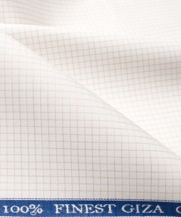 Tessitura Monti Men's Giza Cotton Checks  Unstitched Shirting Fabric (White & Beige)