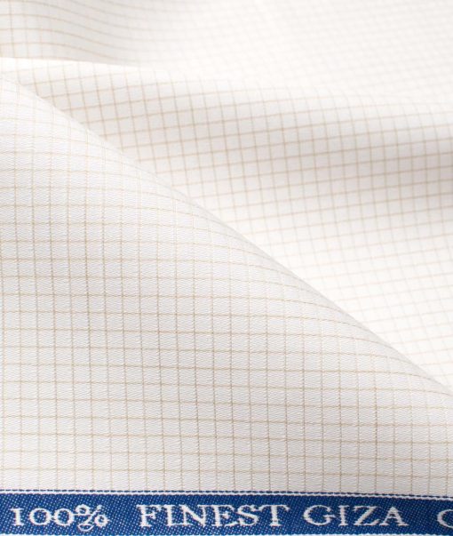 Tessitura Monti Men's Giza Cotton Checks  Unstitched Shirting Fabric (White & Beige)