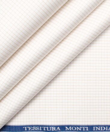 Tessitura Monti Men's Giza Cotton Checks  Unstitched Shirting Fabric (White & Beige)