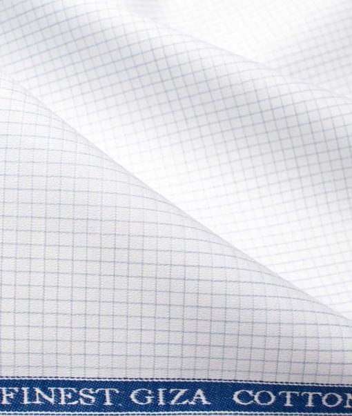 Tessitura Monti Men's Giza Cotton Checks  Unstitched Shirting Fabric (White & Grey)