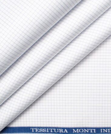 Tessitura Monti Men's Giza Cotton Checks  Unstitched Shirting Fabric (White & Grey)