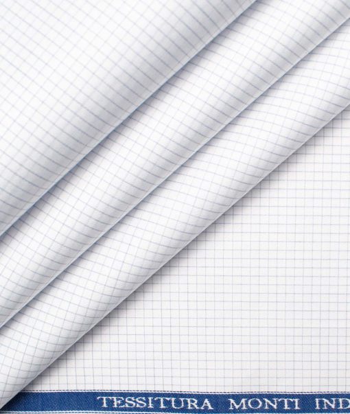 Tessitura Monti Men's Giza Cotton Checks  Unstitched Shirting Fabric (White & Grey)