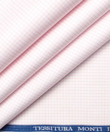 Tessitura Monti Men's Giza Cotton Checks  Unstitched Shirting Fabric (White & Pink)