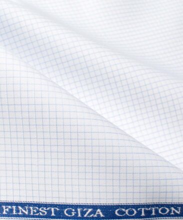 Tessitura Monti Men's Giza Cotton Checks  Unstitched Shirting Fabric (White & Sky Blue)