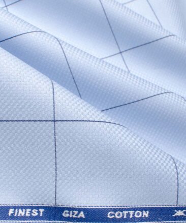 Tessitura Monti Men's Giza Cotton Checks  Unstitched Shirting Fabric (Sky Blue)