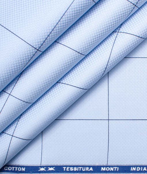 Tessitura Monti Men's Giza Cotton Checks  Unstitched Shirting Fabric (Sky Blue)