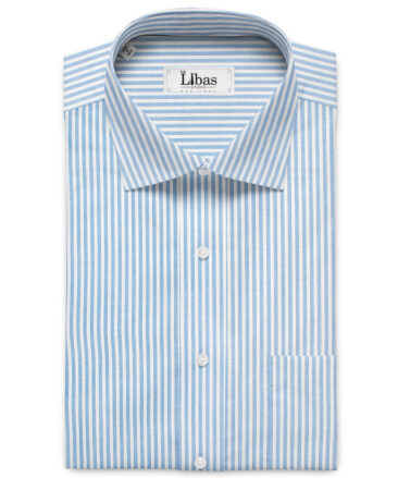 Raymond Men's Premium Cotton Striped  Unstitched Shirting Fabric (White & Sky Blue)