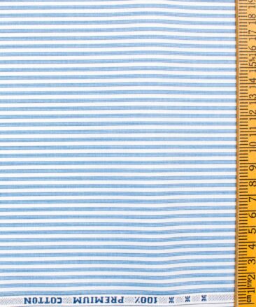 Raymond Men's Premium Cotton Striped  Unstitched Shirting Fabric (White & Sky Blue)