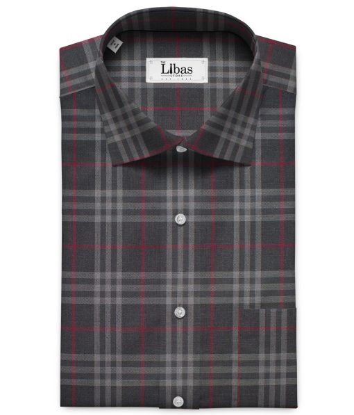 Soktas Men's Giza Cotton Checks  Unstitched Shirting Fabric (Blackish Grey)