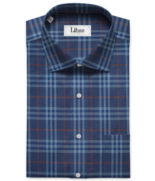 Soktas Men's Giza Cotton Checks  Unstitched Shirting Fabric (Dark Blue)