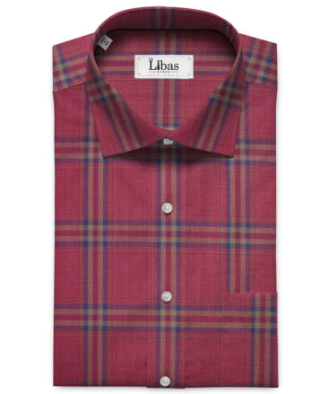 Soktas Men's Giza Cotton Checks  Unstitched Shirting Fabric (Light Burgundy Red)