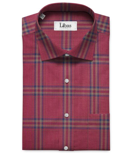 Soktas Men's Giza Cotton Checks  Unstitched Shirting Fabric (Light Burgundy Red)