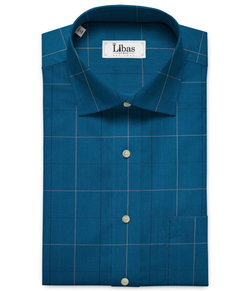 Soktas Men's Giza Cotton Checks  Unstitched Shirting Fabric (Aegean Blue)